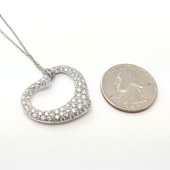 Authentic! Tiffany & Co Elsa Peretti Platinum Diamond Large Open Heart Necklace - Picture 5 of 9